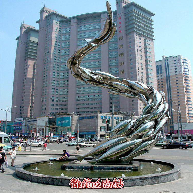 大型水景觀雕塑，螺旋游水魚群擺放