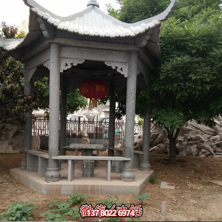 精美青石雕刻仿古中式涼亭，裝點精美公園戶外