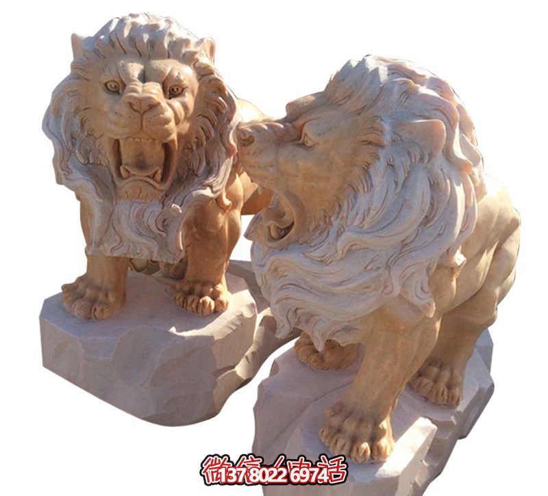 景區(qū)創(chuàng)意晚霞紅一對(duì)怒吼的獅子雕塑 景區(qū)創(chuàng)意晚霞紅一對(duì)怒吼的獅子雕塑